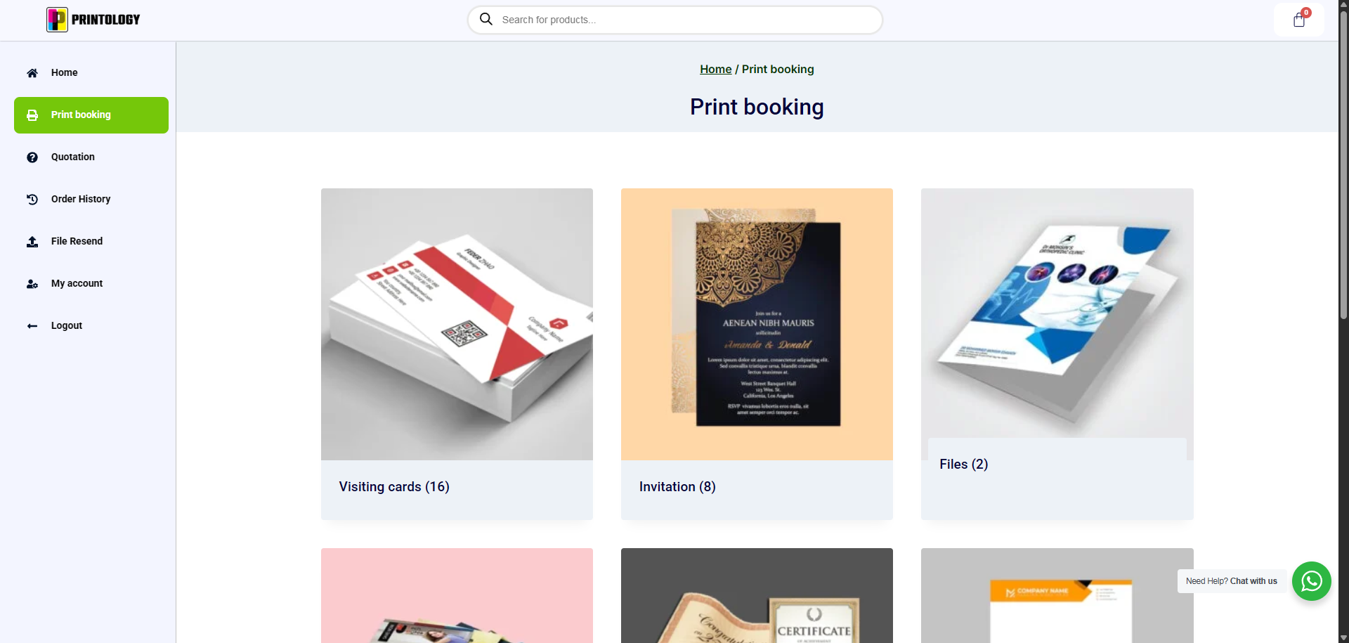 Booking products Selection