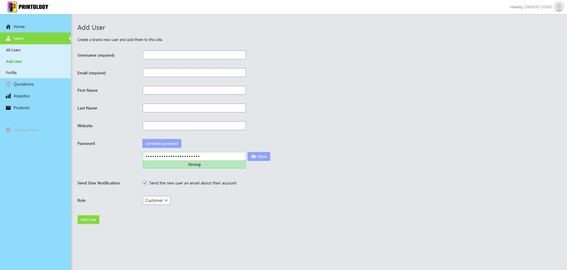 Adding customer